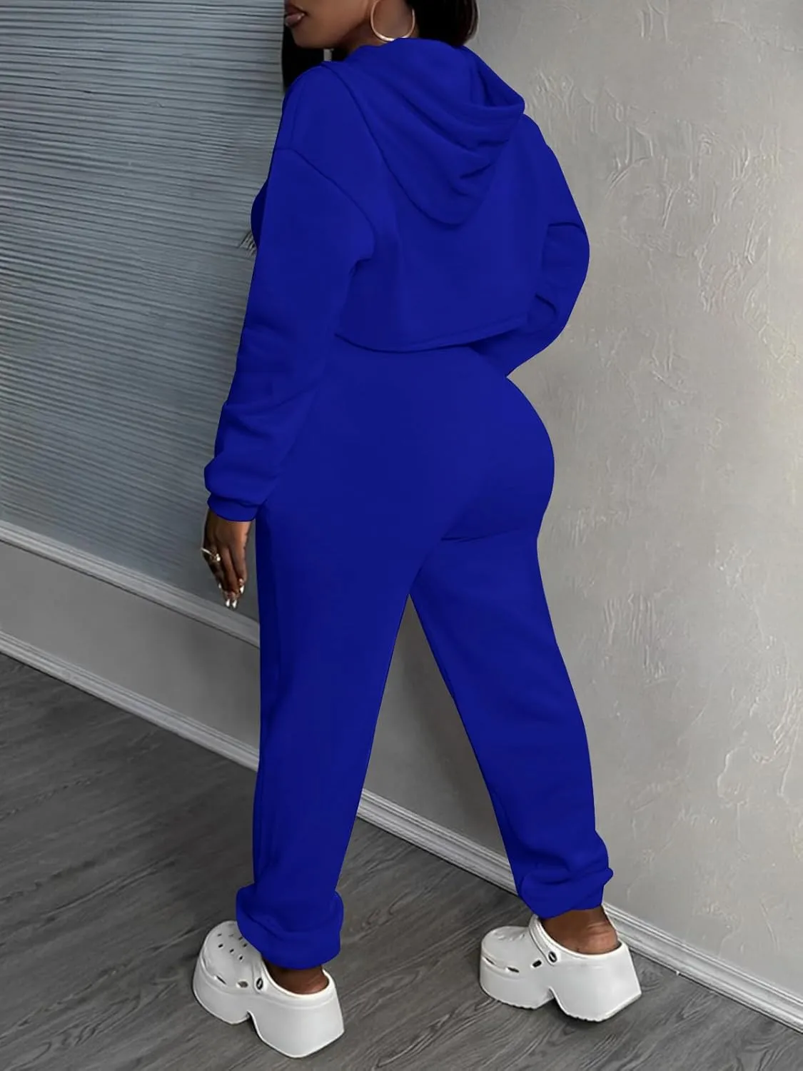 Women 3 Piece Sweatsuit Set Sexy Long Sleeve Pullover Cropped Hoodie Tank Top and Jogger Sweatpants Tracksuit