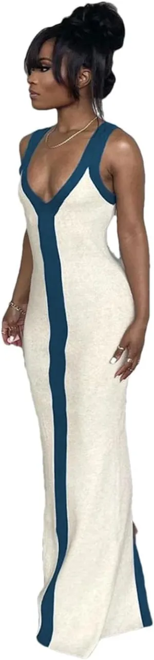 Women Ankle-Length Casual Ribbed Knit Dress Bodycon Slim Robe Dancing Party Vestido Long Skirt