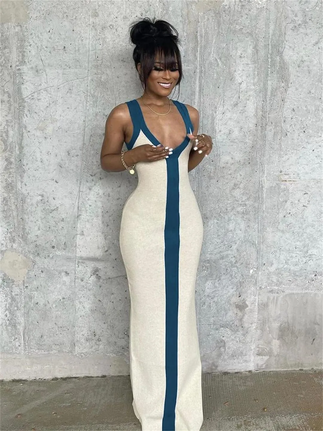 Women Ankle-Length Casual Ribbed Knit Dress Bodycon Slim Robe Dancing Party Vestido Long Skirt