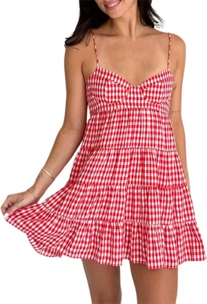 Women Boho Spaghetti Strap Mini Dress Floral Open Back Camisole Short Dress A-Line Sun Dress Summer Beach Dress