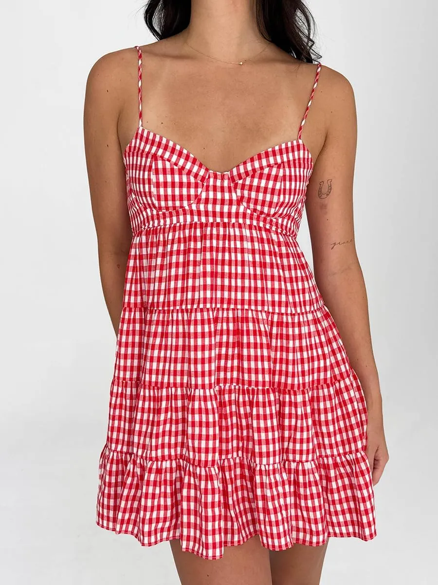 Women Boho Spaghetti Strap Mini Dress Floral Open Back Camisole Short Dress A-Line Sun Dress Summer Beach Dress
