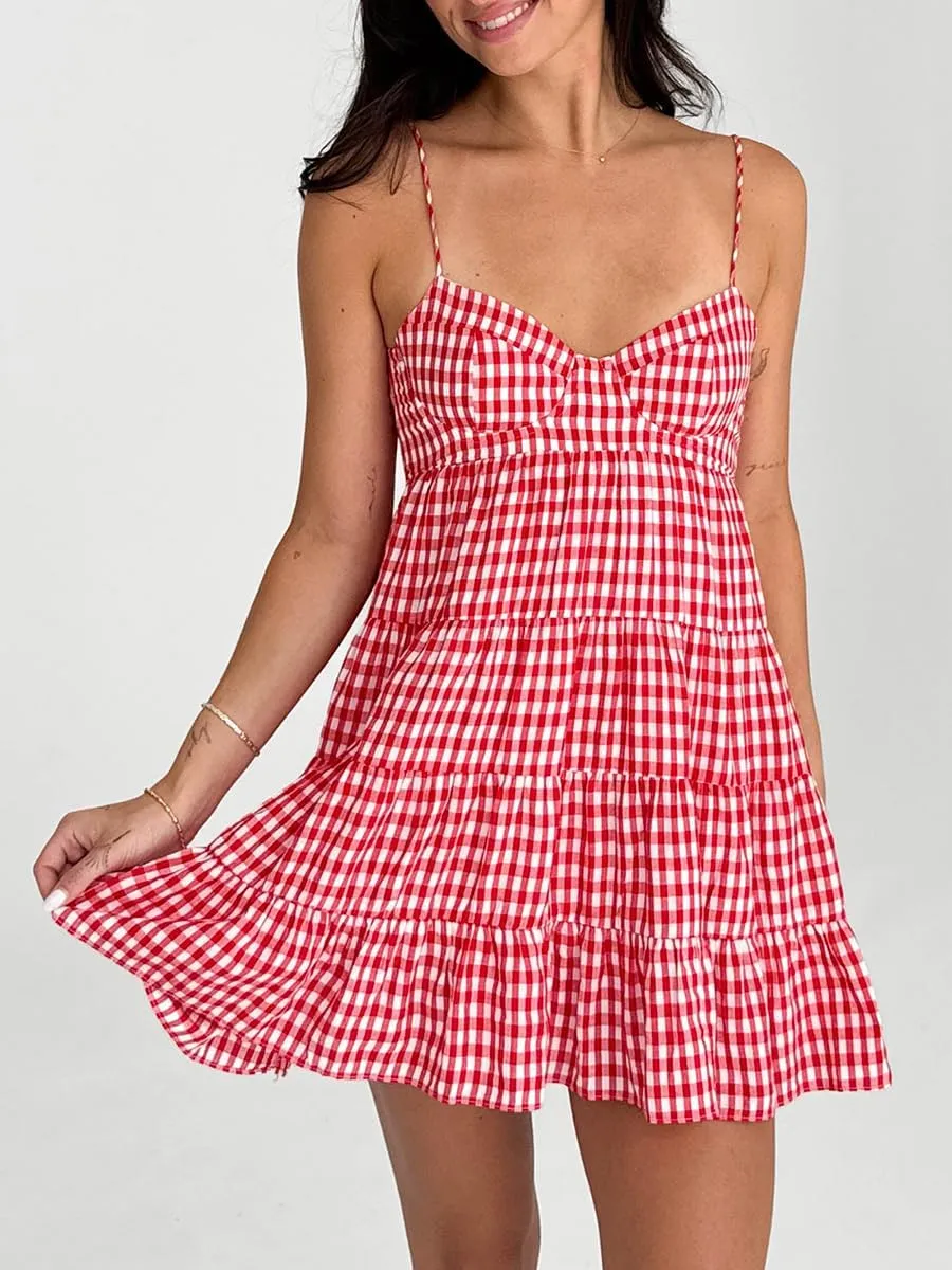 Women Boho Spaghetti Strap Mini Dress Floral Open Back Camisole Short Dress A-Line Sun Dress Summer Beach Dress