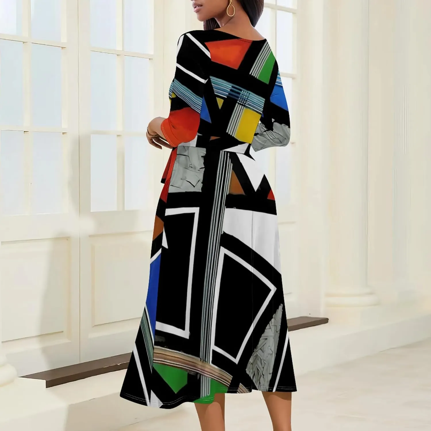 Women Fall Casual Dress 3/4 Sleeve Wrap Sundress Summer Club Party Plus Size Sexy Bodycon Midi Dresses with Pockets