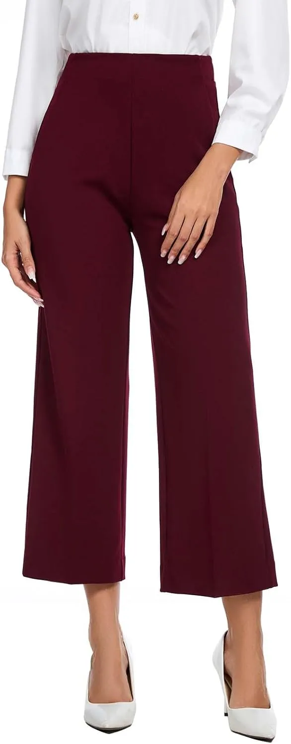 Women High Waist Wide Straight Leg Trousers Casual Slacks Pull On Ankle Pants with Pockets
