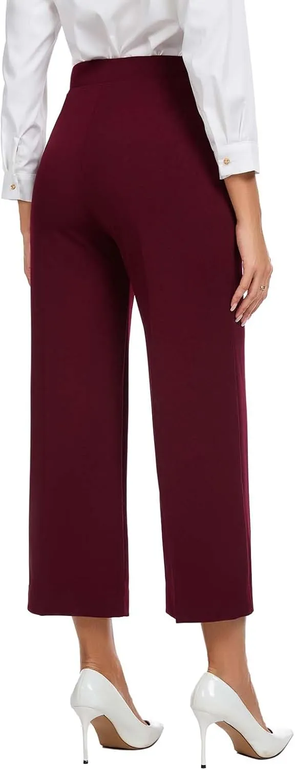 Women High Waist Wide Straight Leg Trousers Casual Slacks Pull On Ankle Pants with Pockets