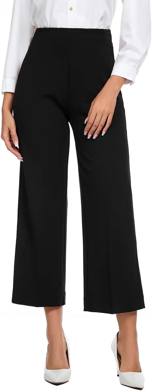 Women High Waist Wide Straight Leg Trousers Casual Slacks Pull On Ankle Pants with Pockets