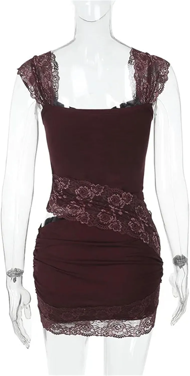 Women Lace Bodycon Mini Dress Spaghetti Strap Nightclub Party Summer Dress