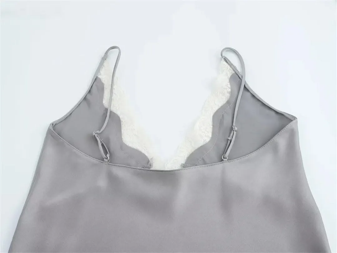 Women Lace Patchwork Base V-Neck Vest for Shoulder Strap Adjustable Design Camisole Inner Top