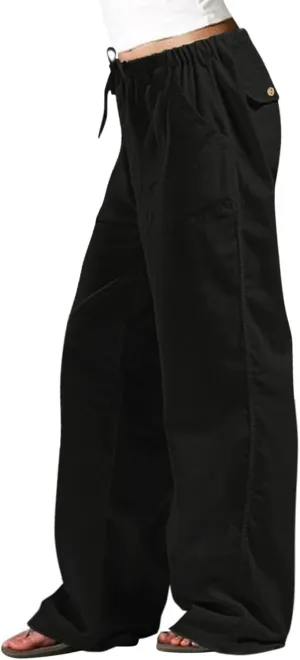 Women Linen Blend Summer Striped Pants Elastic Waisted Long Lounge Loose Fit Pants Business Work