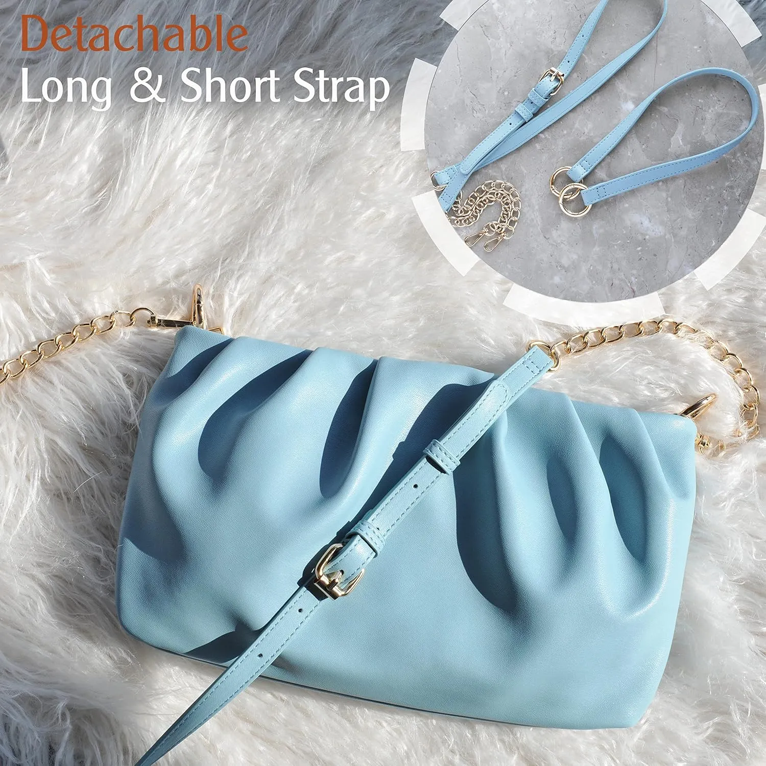 Women Ruched Shoulder Handbag Cloud Pouch Hobo Bag Convertible Clutch Soft Vegan Leather Cross body Bag (Nude)