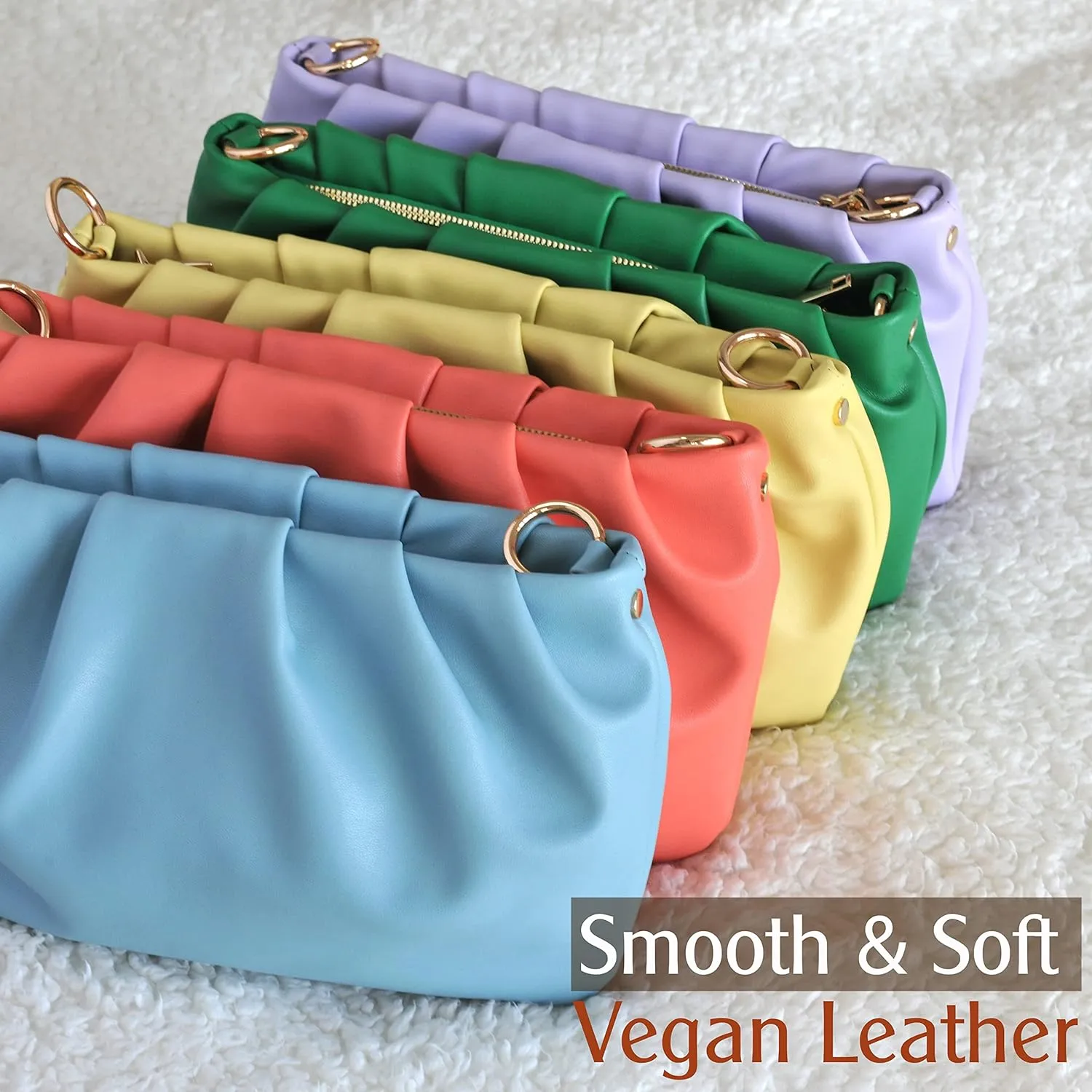 Women Ruched Shoulder Handbag Cloud Pouch Hobo Bag Convertible Clutch Soft Vegan Leather Cross body Bag (Nude)