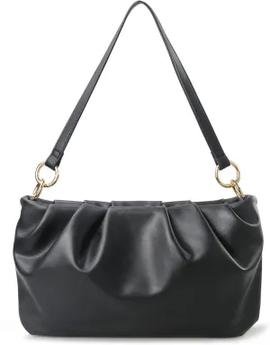 Women Ruched Shoulder Handbag Cloud Pouch Hobo Bag Convertible Clutch Soft Vegan Leather Cross body Bag (Nude)
