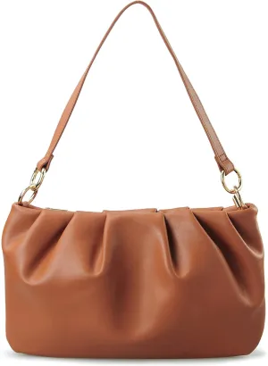 Women Ruched Shoulder Handbag Cloud Pouch Hobo Bag Convertible Clutch Soft Vegan Leather Cross body Bag (Nude)