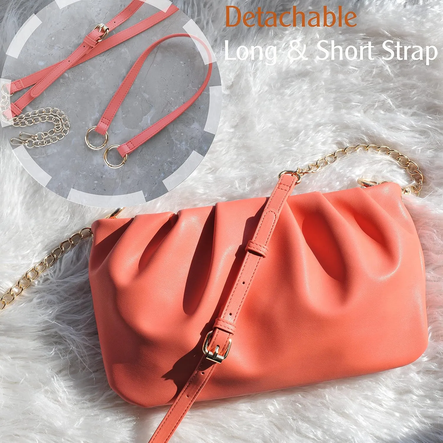 Women Ruched Shoulder Handbag Cloud Pouch Hobo Bag Convertible Clutch Soft Vegan Leather Cross body Bag (Nude)