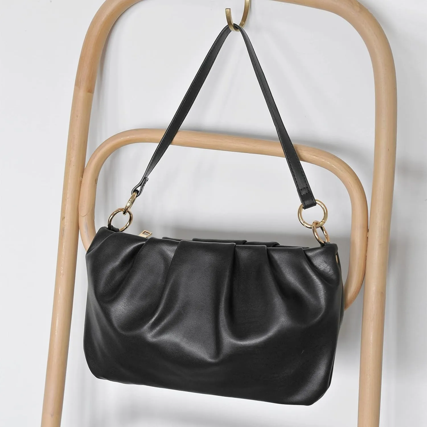 Women Ruched Shoulder Handbag Cloud Pouch Hobo Bag Convertible Clutch Soft Vegan Leather Cross body Bag (Nude)