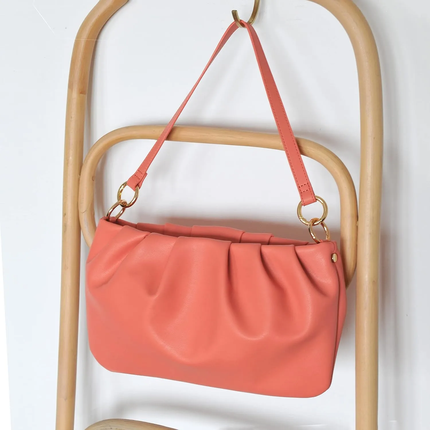 Women Ruched Shoulder Handbag Cloud Pouch Hobo Bag Convertible Clutch Soft Vegan Leather Cross body Bag (Nude)