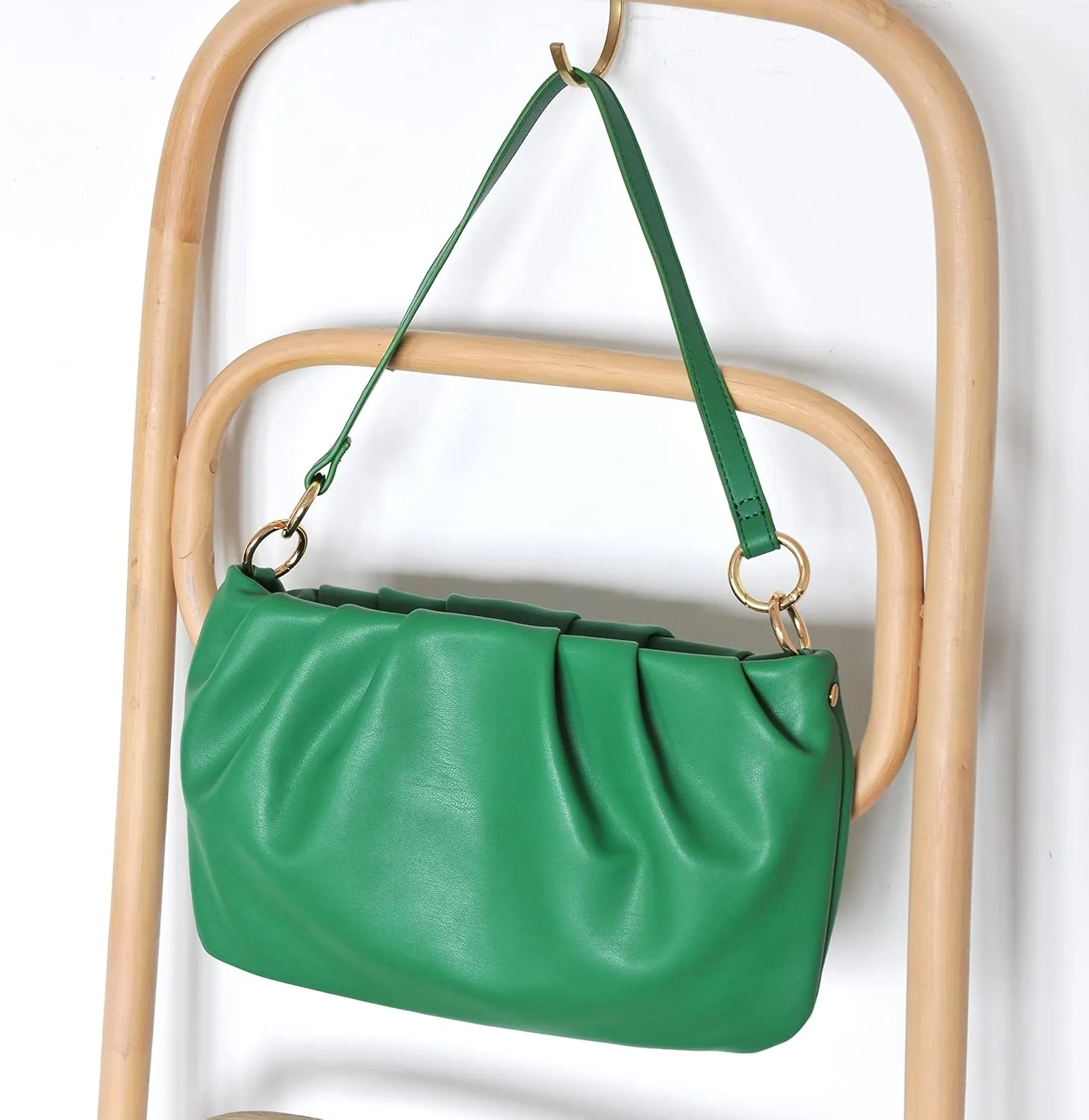 Women Ruched Shoulder Handbag Cloud Pouch Hobo Bag Convertible Clutch Soft Vegan Leather Cross body Bag (Nude)