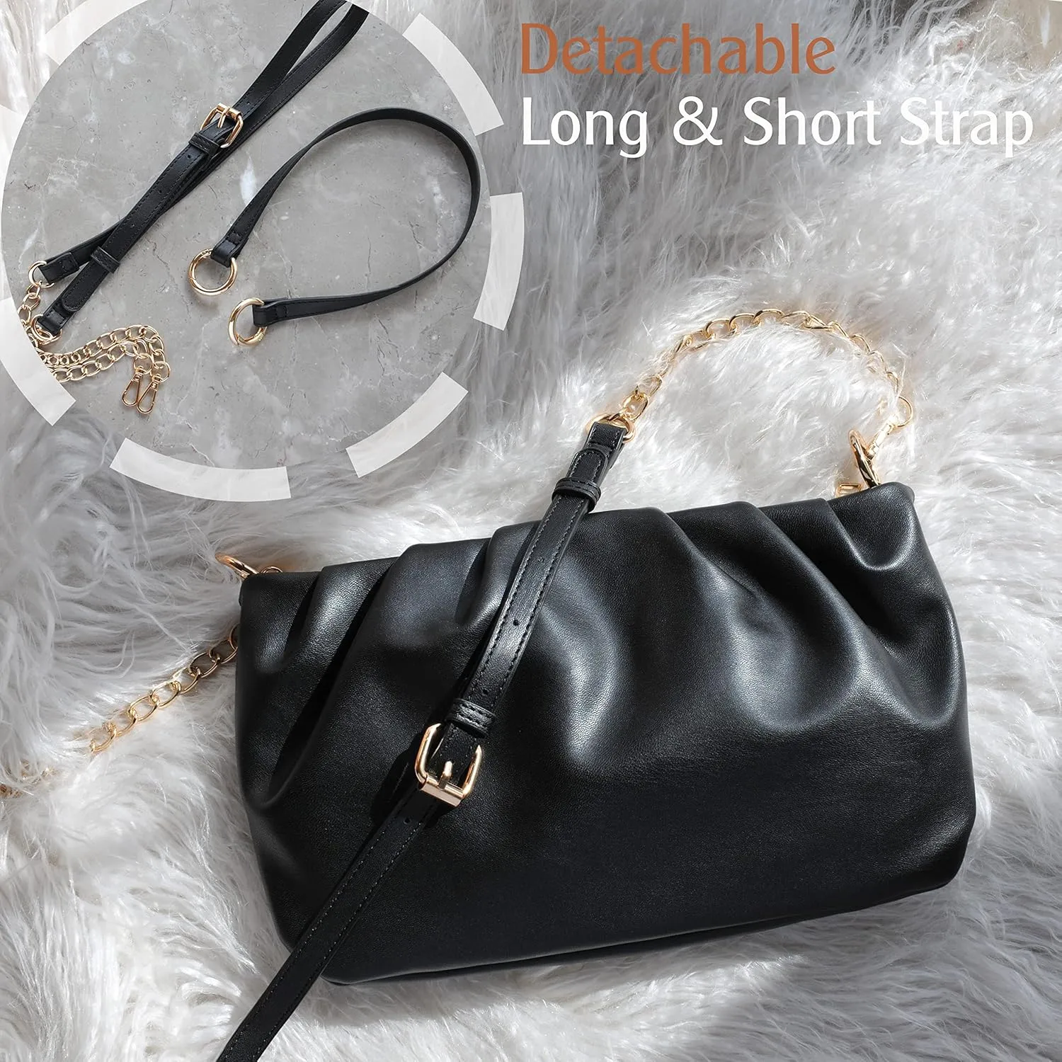 Women Ruched Shoulder Handbag Cloud Pouch Hobo Bag Convertible Clutch Soft Vegan Leather Cross body Bag (Nude)