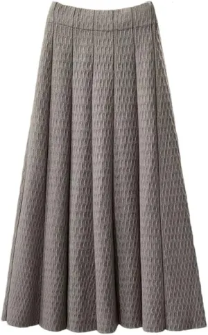 Women Solid Color Mid Length Knitted Half Length Skirt High Waist Slim Knit Pleated Skirt