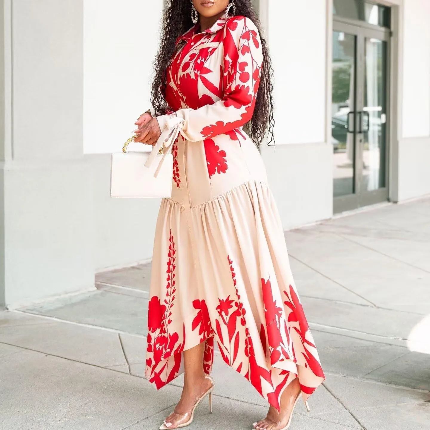 Women's 2025 Fall Dress Mock Neck Pleated Long Sleeve Floral Print Tiere Ruffle Babydoll Mini Long Dresses