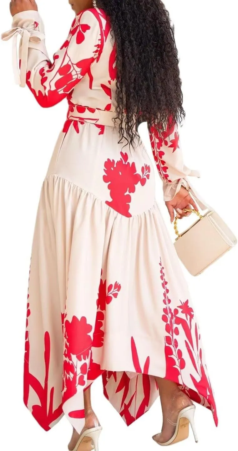 Women's 2025 Fall Dress Mock Neck Pleated Long Sleeve Floral Print Tiere Ruffle Babydoll Mini Long Dresses