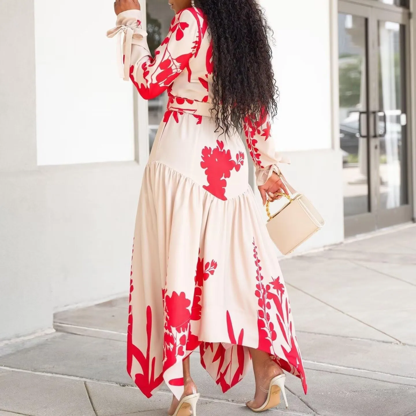 Women's 2025 Fall Dress Mock Neck Pleated Long Sleeve Floral Print Tiere Ruffle Babydoll Mini Long Dresses