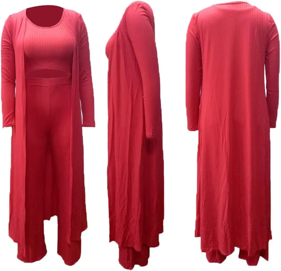 Womens 3 Piece Outfits Open Front Cardigan Cover Up Crop Tank Tops Wide Leg Palazzo Pants Loungewear Set