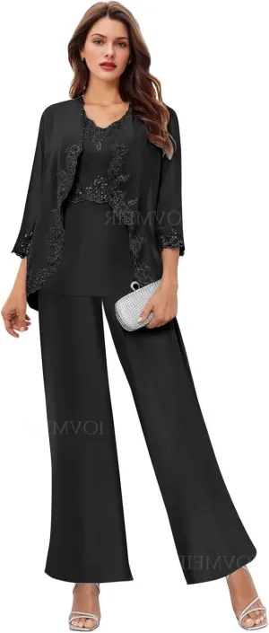 Women's 3PC Mother of The Bride Pants Suits for Wedding Elegant Wedding Pantsuits Formal Outfit Sets
