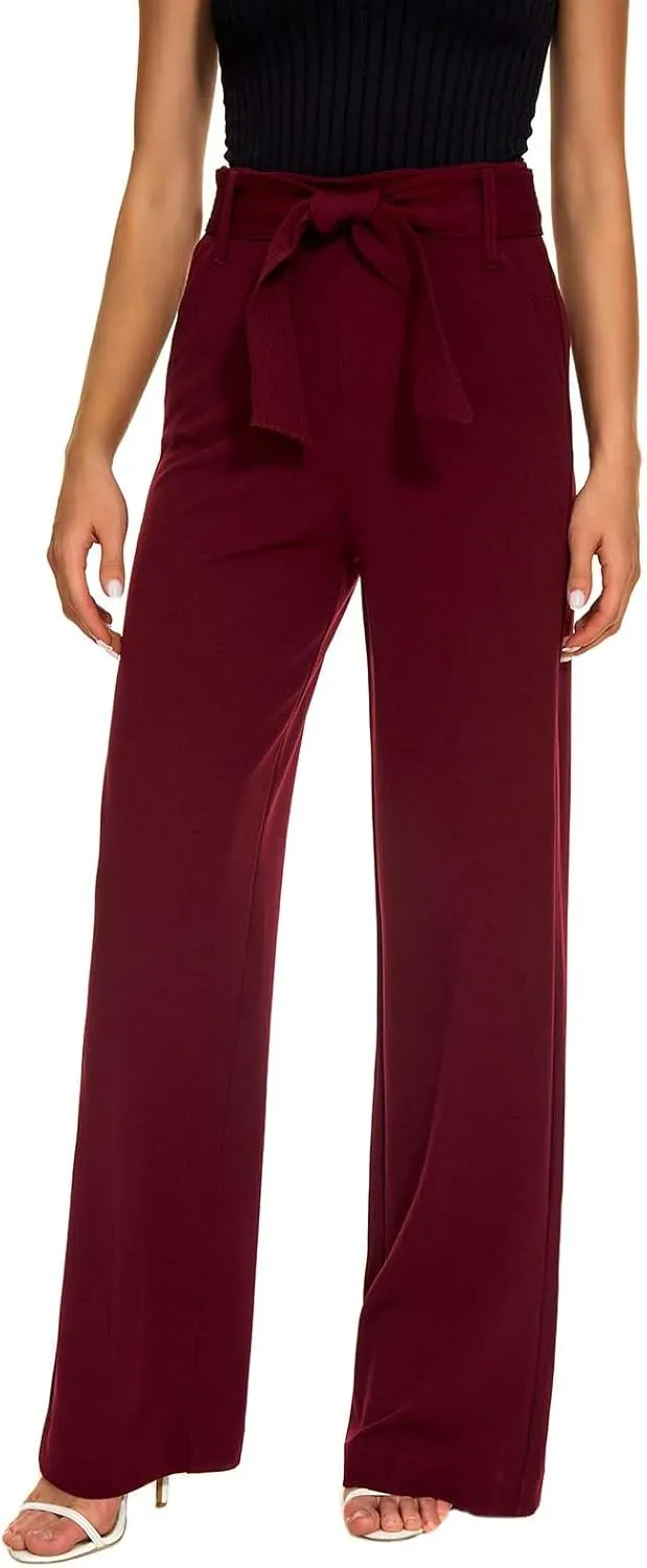 Women's Casual High Waisted Wide Leg Dress Pants with Pockets and Belt