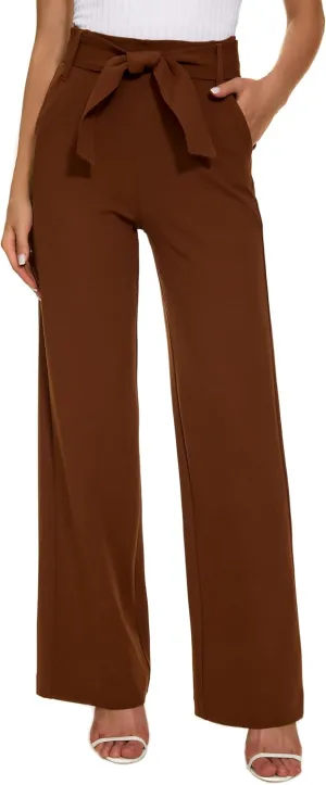Women's Casual High Waisted Wide Leg Dress Pants with Pockets and Belt