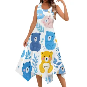 Women's Casual Summer Floral Print Midi Dress Sleeveless Swing Tank Sundress Pleated Tshirt Beach Cover Ups Dresses