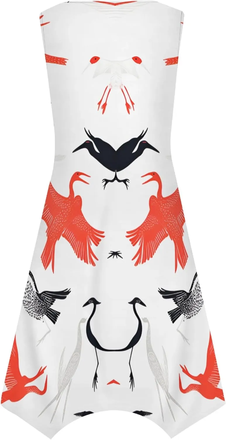 Women's Casual Summer Floral Print Midi Dress Sleeveless Swing Tank Sundress Pleated Tshirt Beach Cover Ups Dresses