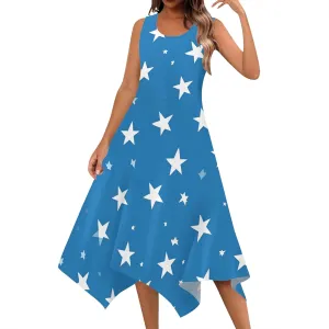 Women's Casual Summer Floral Print Midi Dress Sleeveless Swing Tank Sundress Pleated Tshirt Beach Cover Ups Dresses