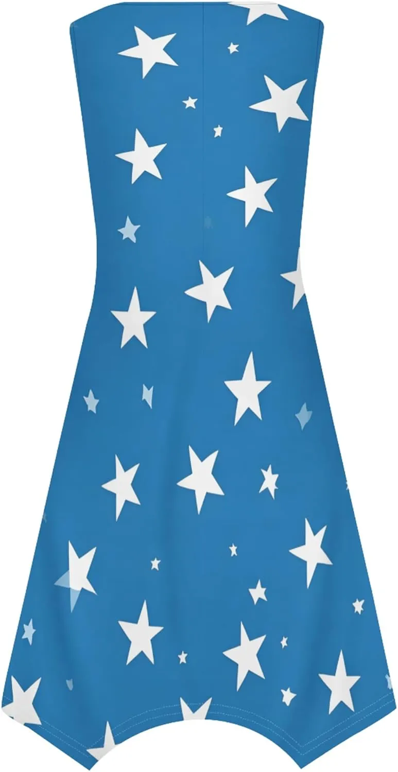 Women's Casual Summer Floral Print Midi Dress Sleeveless Swing Tank Sundress Pleated Tshirt Beach Cover Ups Dresses