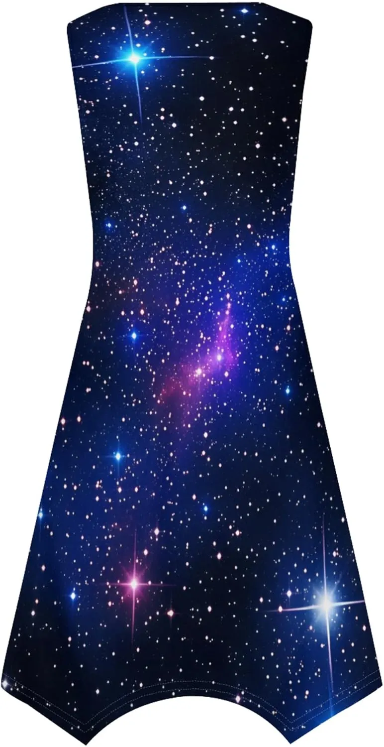 Women's Casual Summer Floral Print Midi Dress Sleeveless Swing Tank Sundress Pleated Tshirt Beach Cover Ups Dresses