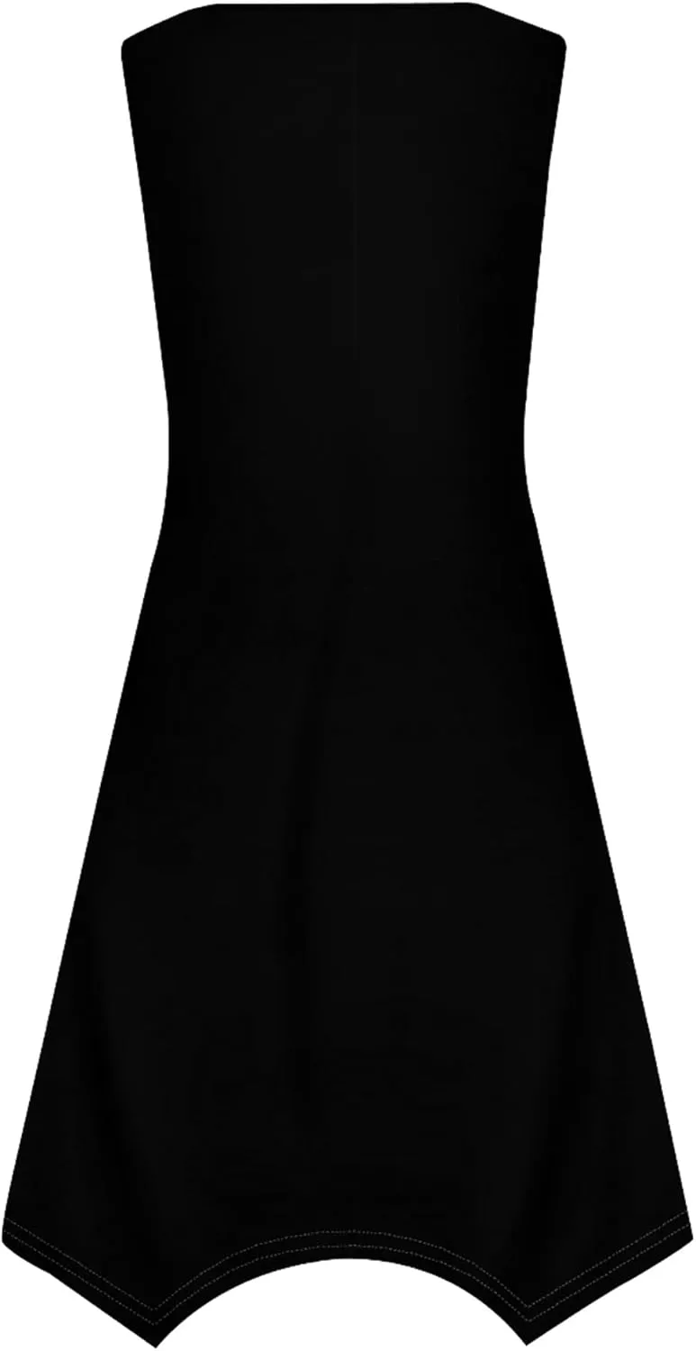 Women's Casual Summer Solid Color Midi Dress Sleeveless Swing Tank Sundress Pleated Tshirt Beach Cover Ups Dresses