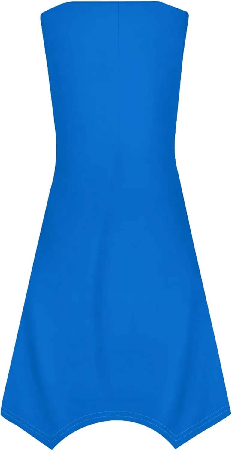 Women's Casual Summer Solid Color Midi Dress Sleeveless Swing Tank Sundress Pleated Tshirt Beach Cover Ups Dresses