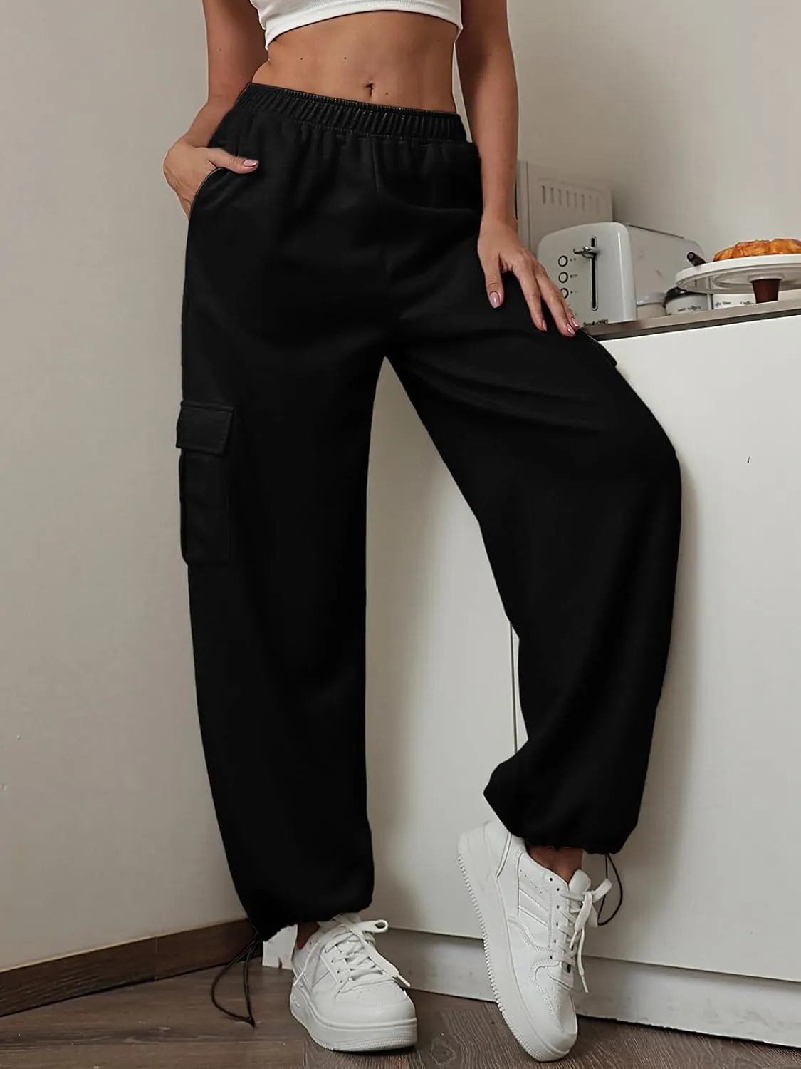 Womens Casual Sweatpants High Waisted Baggy Cargo Pants Athletic Running Joggers Y2K Wide Leg Pant with Pockets