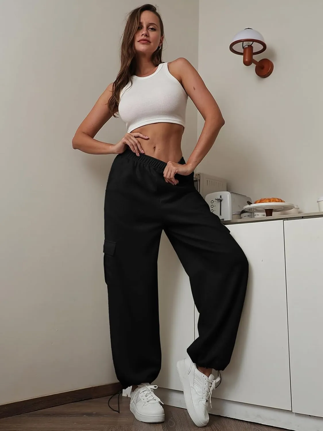 Womens Casual Sweatpants High Waisted Baggy Cargo Pants Athletic Running Joggers Y2K Wide Leg Pant with Pockets