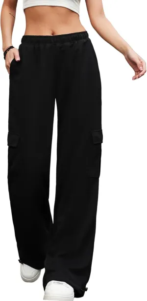 Womens Casual Sweatpants High Waisted Baggy Cargo Pants Athletic Running Joggers Y2K Wide Leg Pant with Pockets