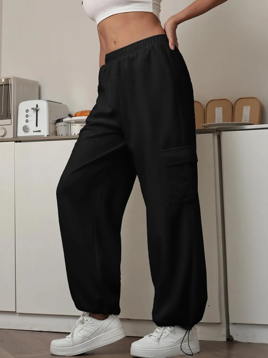 Womens Casual Sweatpants High Waisted Baggy Cargo Pants Athletic Running Joggers Y2K Wide Leg Pant with Pockets