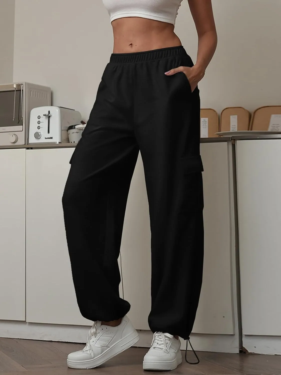 Womens Casual Sweatpants High Waisted Baggy Cargo Pants Athletic Running Joggers Y2K Wide Leg Pant with Pockets