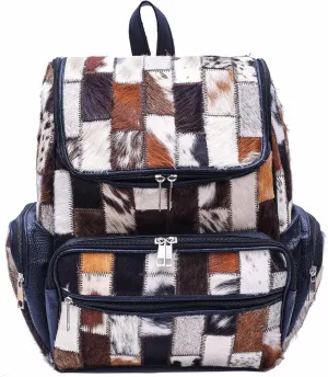 Womens Casual Travel Daypack Bag, Real Cowhide Leather, Rectangular Patchwork, Unisex Diaper Bag (Black)