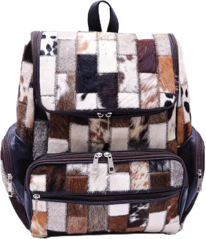 Womens Casual Travel Daypack Bag, Real Cowhide Leather, Rectangular Patchwork, Unisex Diaper Bag (Dark Brown)