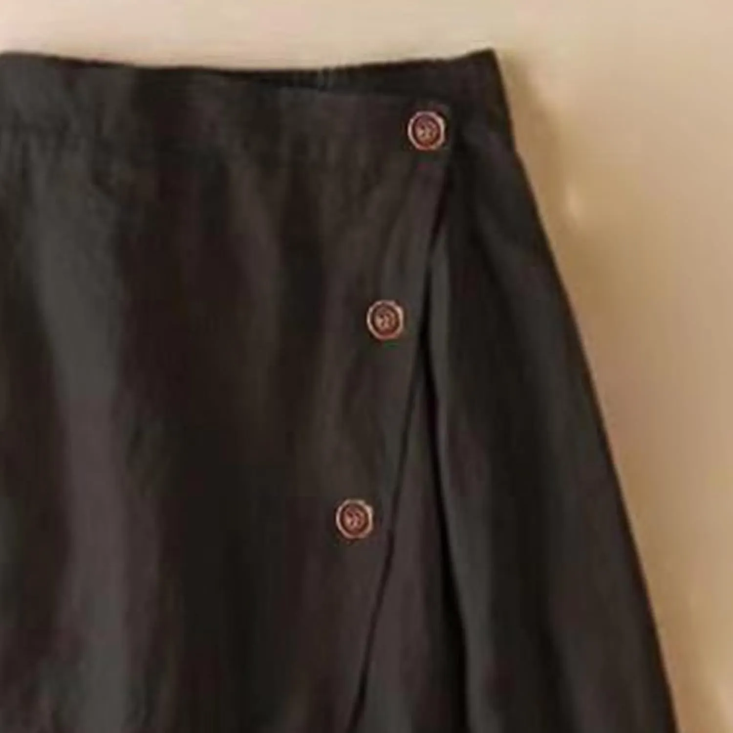 Women's Cotton Linen Front Button A-Line Skirt Casual High Waist Flared Pleated Skirt Vintage Swing Midi Skirt