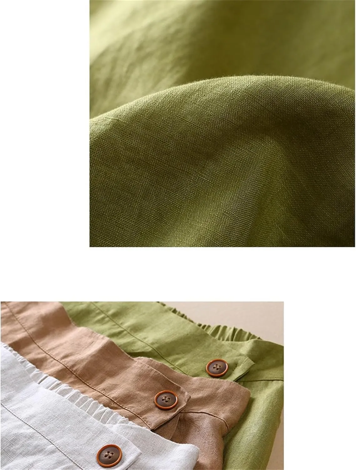 Women's Cotton Linen Front Button A-Line Skirt Casual High Waist Flared Pleated Skirt Vintage Swing Midi Skirt