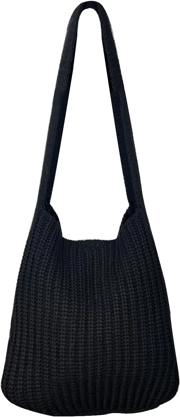 Women's Crocheted Crossbody Tote Hobo Bag, Knitted Shoulder Handbag, Aesthetic Handmade Cute Purse, Knit Crochet Bag