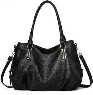 Women's Faux Leather Hobo Shoulder Bag, Large Capacity Tote Purse with Multiple Compartments, Black, Crossbody tote bag