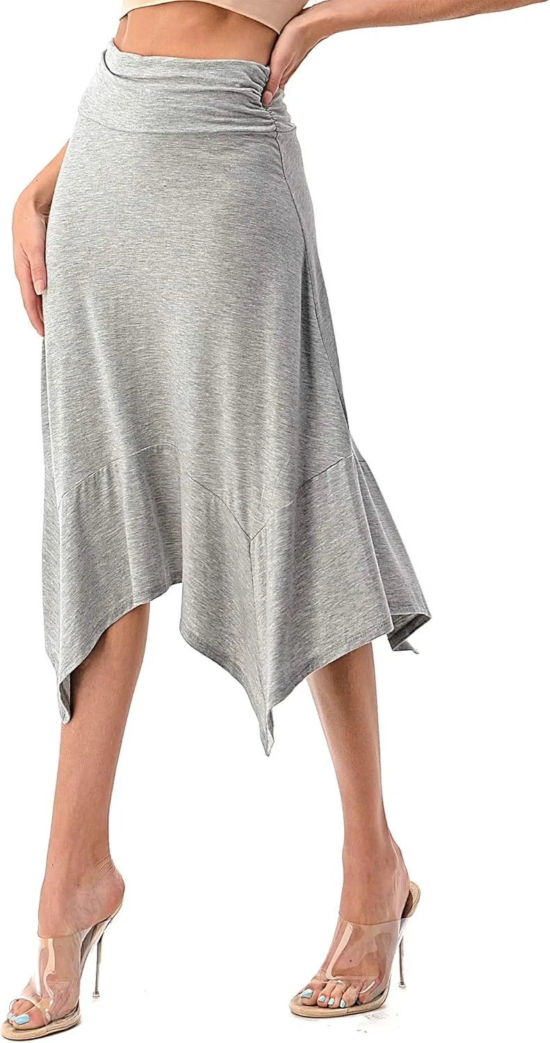 Women's Flowy Handkerchief Hemline Midi Skirt