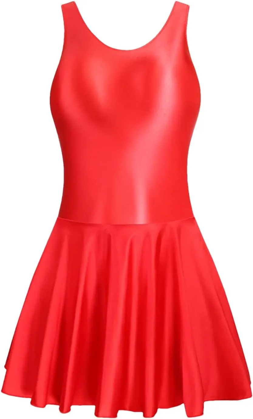 Womens Glossy Satin Slim Dress Beach Long Skirt Tank Top Crew Neck